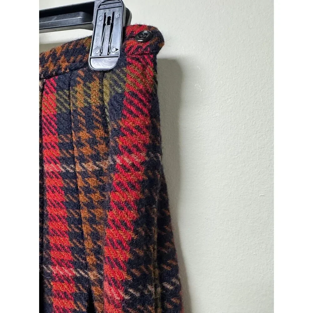 VINTAGE - GOR-RAY 100% Pure New Wool Herringbone Plaid Midi Skirt, Pleated
